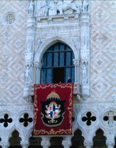 'Casanova' banner hanging on the Doge's Palace.
