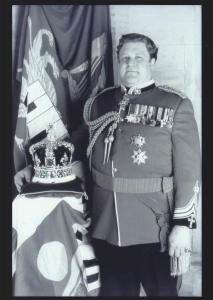 John Goodman with the Crown and flag we made for the film.  As he had been a piano playing on Las Vegas, a keyboard was designed into the flag.  Photo supplied to us by the production.